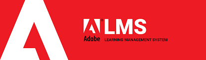 A red background with the word adobe and the logo of learning management system.