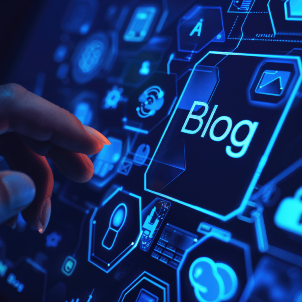 A person is touching the word blog on a computer screen.